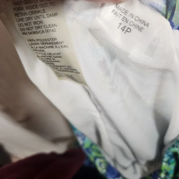 Tanjay Petites Blue Green Ikat Print Crinkle Maxi Skirt 14P Boho Tiered Lined - Picture 3 of 7